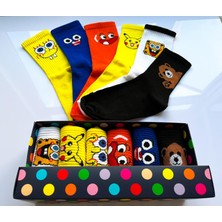 Socks And More Çizgifilm Karakterli ve Ayıcıklı 6'lı Çorap Kutusu Unisex Renkli