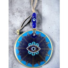 Ett Mavi Cam Üstü Altın Puantiyeli Göz Nazar Boncuklu Duvar Süsü