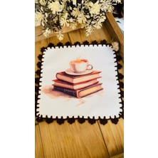 Runner Supla Home 2 Adet Dekoratif Kahve ve Kitap Desenli Kokteyl Kahve Yanı Sunum Peçetesi