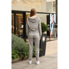Sweatshirt Kadın Gri Kapüşonlu Tam Fermuarlı Özel Tasarım Takım