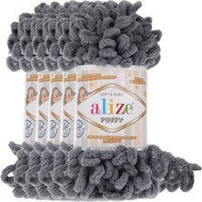 Alize Puffy Koyu Gri El Örgü İpliği 5'li Paket 100 Gr 9 Mt Yumuşak Yapı ile Parmak Örgü İçin