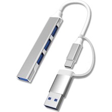 Elser Ticaret 4 Port'lu Bağlantı Istasyonu Ultra Ince USB Bölücü Type-C Tipi Çoklu Arayüz Adaptörü Multi USB Çoklayıcı