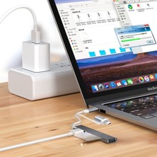 Elser Ticaret 4 Port'lu Bağlantı Istasyonu Ultra Ince USB Bölücü Type-C Tipi Çoklu Arayüz Adaptörü Multi USB Çoklayıcı