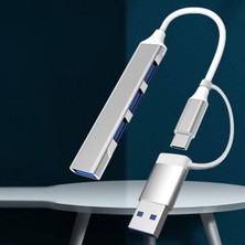 Elser Ticaret 4 Port'lu Bağlantı Istasyonu Ultra Ince USB Bölücü Type-C Tipi Çoklu Arayüz Adaptörü Multi USB Çoklayıcı