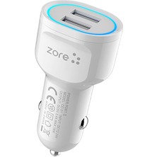 ENSUENO Beyaz Cc-01 Hızlı Şarj Özellikli LED Işıklı Dual USB Araç Şarj Başlığı 18W Zore-Ens