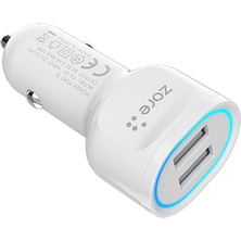 ENSUENO Beyaz Cc-01 Hızlı Şarj Özellikli LED Işıklı Dual USB Araç Şarj Başlığı 18W Zore-Ens