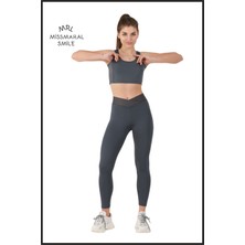 Miss Maral Kadın  Yüksek Bel Tayt Toparlayıcı  Antrasit / Gri Çapraz Kemer Detaylı  Mevsimlik Bilek Boy Cross Waist 11011