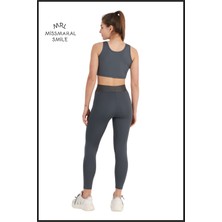 Miss Maral Kadın  Yüksek Bel Tayt Toparlayıcı  Antrasit / Gri Çapraz Kemer Detaylı  Mevsimlik Bilek Boy Cross Waist 11011