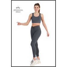 Miss Maral Kadın  Yüksek Bel Tayt Toparlayıcı  Antrasit / Gri Çapraz Kemer Detaylı  Mevsimlik Bilek Boy Cross Waist 11011