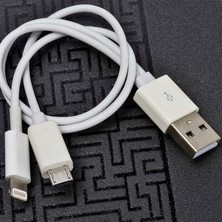 ENSUENO Beyaz Çiftli Lightning-Micro Kısa USB Kablo-Zore