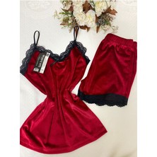 Kırmızı Şortlu Kadife Pijama Takımı