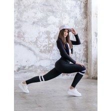 Lismina Bacağı Ince Beyaz Şeritli Siyah Spor Tayt
