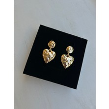 Moonjy Vıp Çelik Gold Ezme Kalp Küpe (Çift)