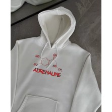 Tarz Yeri Kışlık Uzun Kol Kapşonlu Sweatshirt - Beyaz