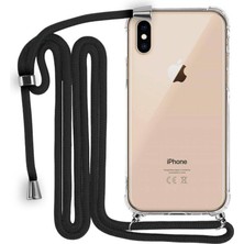 iPhone XS Max Boyun Askılı Şeffaf Tank Kılıf Siyah