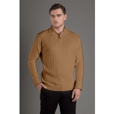 Erkek Polo Yaka  Triko Kahverengi Kazak