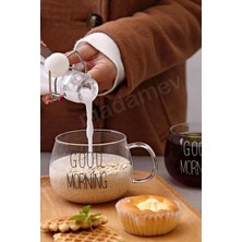 madamev 4lu Good Morning Kupa Cam Bardak Isıya Dayanıklı Kulplu Stil Kahve Sunum Kahvaltı Süt Bardağı 350ML