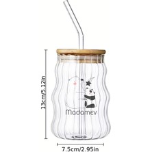 madamev 4'lü Bambu Kapaklı Sukabağı Latte Iskandinav Cam Pipetli Bardak Kahve Kokteyl Sunum Bardağı 400ML