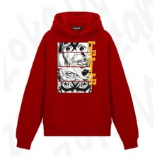 Zoka Wear Dandadan Eyes W Kaji Anime Baskılı Kırmızı Sweatshirt