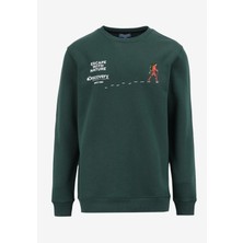 Discovery Expedition Koyu Yeşil Erkek Bisiklet Yaka Relaxed Fit Baskılı Sweatshirt D4WM-SWT3283