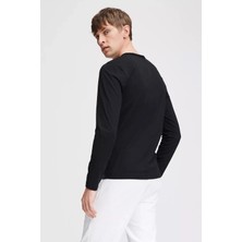 CHEISU Erkek Siyah Basic Bisiklet Yaka Uzun Kollu T-Shirt %100 Pamuk Sweatshirt