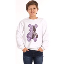 Ayıcık Baskılı Beyaz Renk Erkek Çocuk Sweat