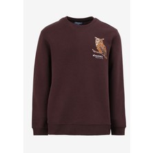 Discovery Expedition Kahve Erkek Bisiklet Yaka Relaxed Fit Nakışlı Sweatshirt D4WM-SWT3078