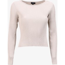 Fabrika Bisiklet Yaka Basic Fitilli Açık Bej Kazak Kadın F4WL-KZK0392