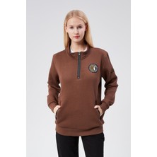 New World Polo Dik Yaka Kadın Kiremit Slim Fit Sweatshirt 24FWW64083