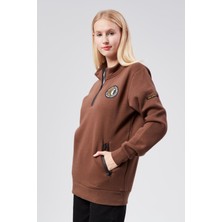 New World Polo Dik Yaka Kadın Kiremit Slim Fit Sweatshirt 24FWW64083