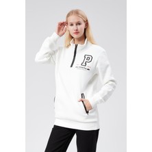 New World Polo Dik Yaka Kadın Ekru Slim Fit Sweatshirt 24FWW64075