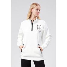 New World Polo Dik Yaka Kadın Ekru Slim Fit Sweatshirt 24FWW64075