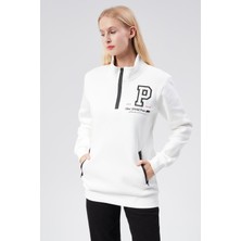 New World Polo Dik Yaka Kadın Ekru Slim Fit Sweatshirt 24FWW64075