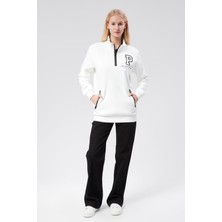 New World Polo Dik Yaka Kadın Ekru Slim Fit Sweatshirt 24FWW64075