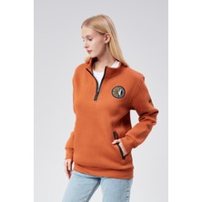 New World Polo Dik Yaka Kadın Kiremit Slim Fit Sweatshirt 24FWW64083