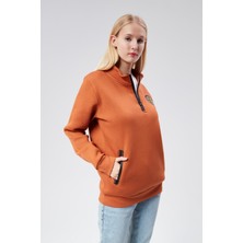 New World Polo Dik Yaka Kadın Kiremit Slim Fit Sweatshirt 24FWW64083