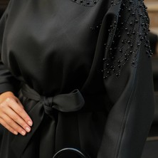 Merve Akyol Moda Boncuk Detaylı Scuba Elbise