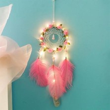 Elser Ticaret El Yapımı Kuş Tüyü Ve Led Işıklı Dekoratif Asma Düş Rüya Kapanı