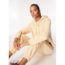 Discovery Expedition Bej Kadın Kapüşon Yaka Loose Fit Nakışlı Sweatshirt D4WL-SWT3084