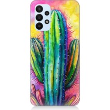 Teknomeg Samsung Galaxy A73 Uyumlu Renkli Kaktüs  Desenli Silikon Kılıf