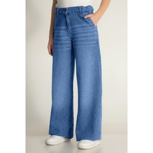 Dmb Boys & Girls Yüksek Bel Bol Paça Kız Çocuk Kot Pantolon Günlük Kullanım İçin Mavi Renkli Geniş Paça Denim