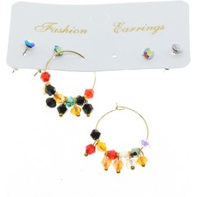 X-lady Accessories Altın Renk Yuvarlak Kesme Kombin Boncuk Küpe - 2856