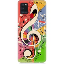 Teknomeg Samsung Galaxy A21S Uyumlu Renkli Nota  Desenli Silikon Kılıf