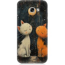Teknomeg Samsung Galaxy A3 2017 Uyumlu Ay ve Kediler  Desenli Silikon Kılıf