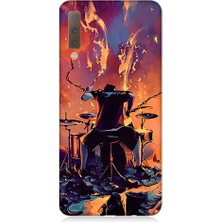 Teknomeg  Samsung Galaxy A7 2018 Uyumlu Alevli Bateri  Desenli Silikon Kılıf