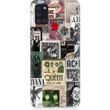 Teknomeg Samsung Galaxy A21S Uyumlu Rock Posterleri  Desenli Silikon Kılıf