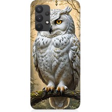 Teknomeg Samsung Galaxy A32 Uyumlu Beyaz Baykuş  Desenli Silikon Kılıf