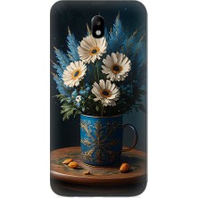 Teknomeg Samsung Galaxy J5 Pro Uyumlu Mavi Çiçek  Desenli Silikon Kılıf