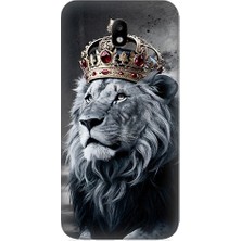 Teknomeg Samsung Galaxy J7 Pro Uyumlu Taçlı Beyaz Aslan  Desenli Silikon Kılıf