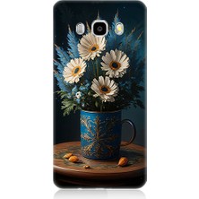 Teknomeg Samsung Galaxy J5 2016 Uyumlu Mavi Çiçek  Desenli Silikon Kılıf